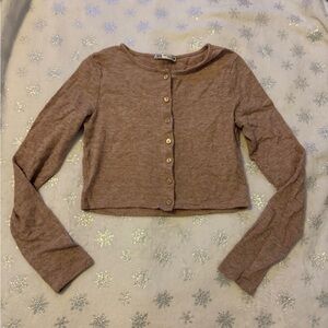 Zara Brown Long Sleeve Crop Button Down Shirt